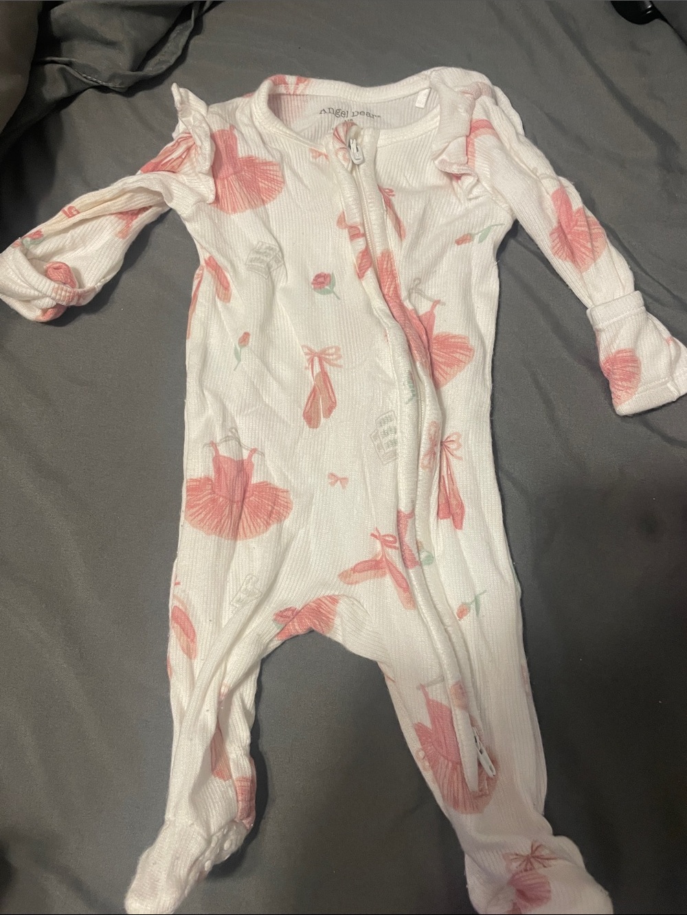 Angel Dear White Footed One-Piece with Pink Ballet Tutu Print